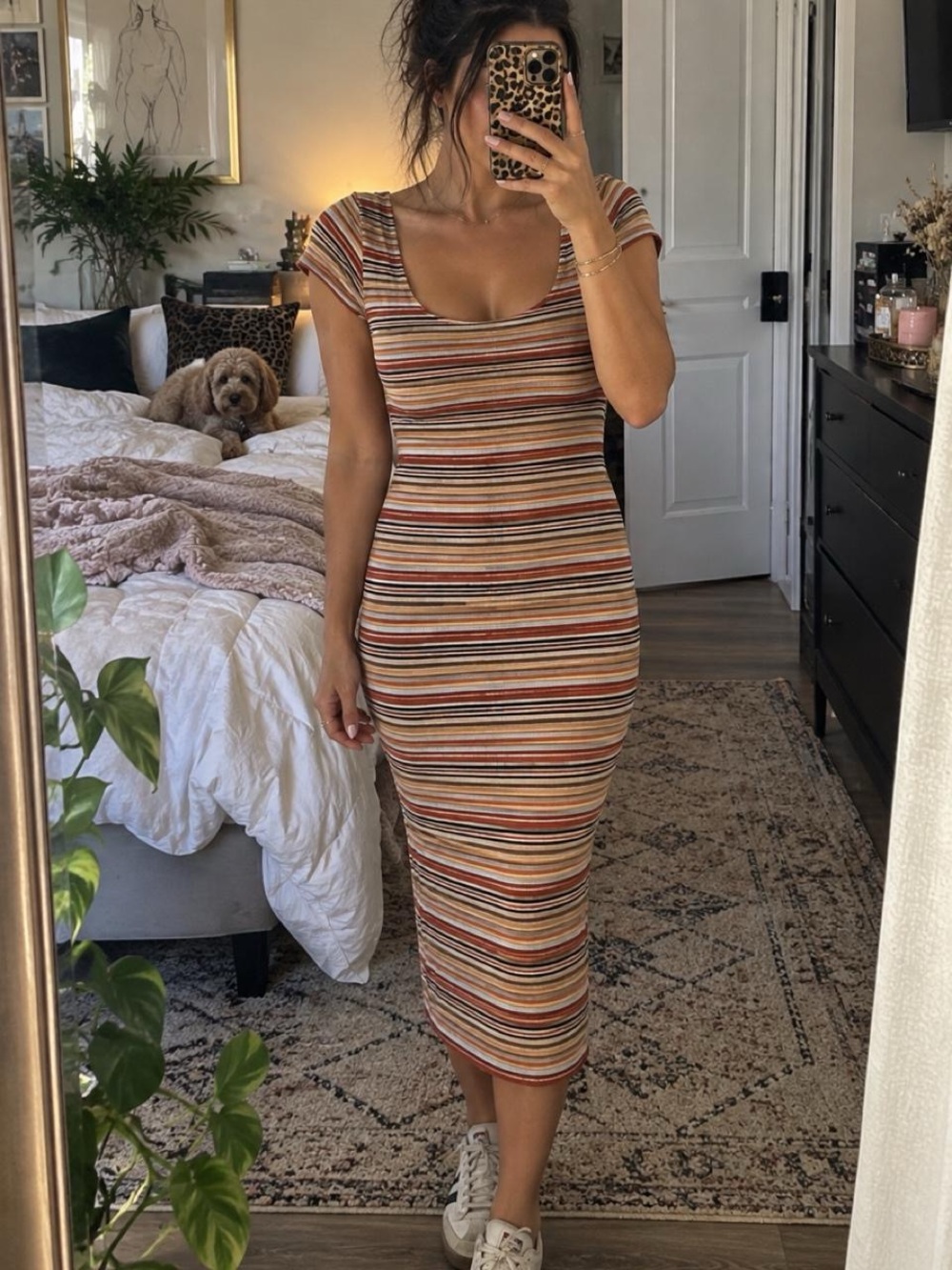 Billabong Striped Scoop Neck Midi Dress in Rust, Cream & Olive